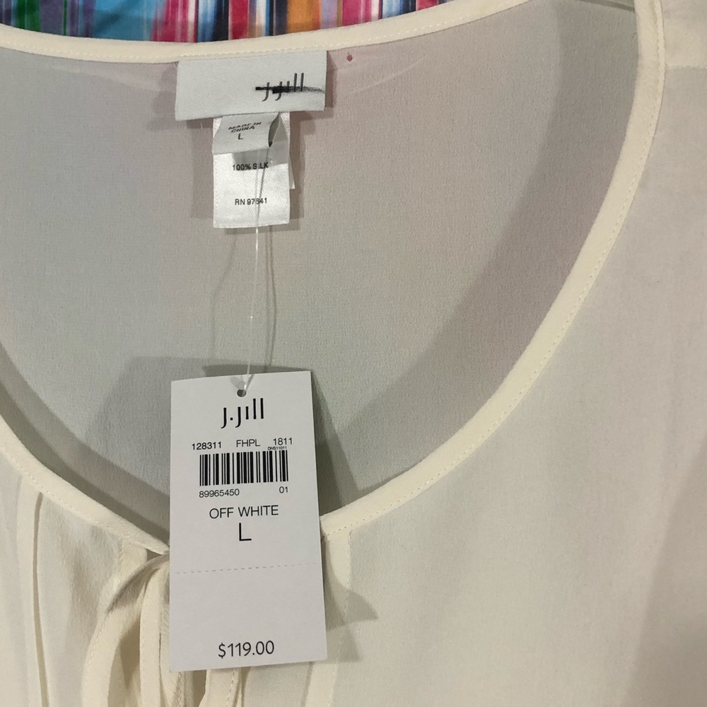 π J.Jill cream 100% silk blouse, Large - Picture 2 of 6